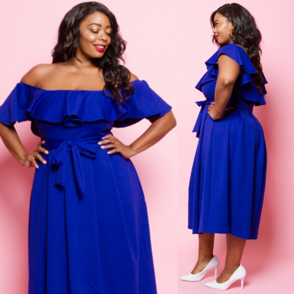 ROYAL PEPLUM SHOULDER AND SLEEVE PLEAT SKIRT DRESS - Picture 1 of 7